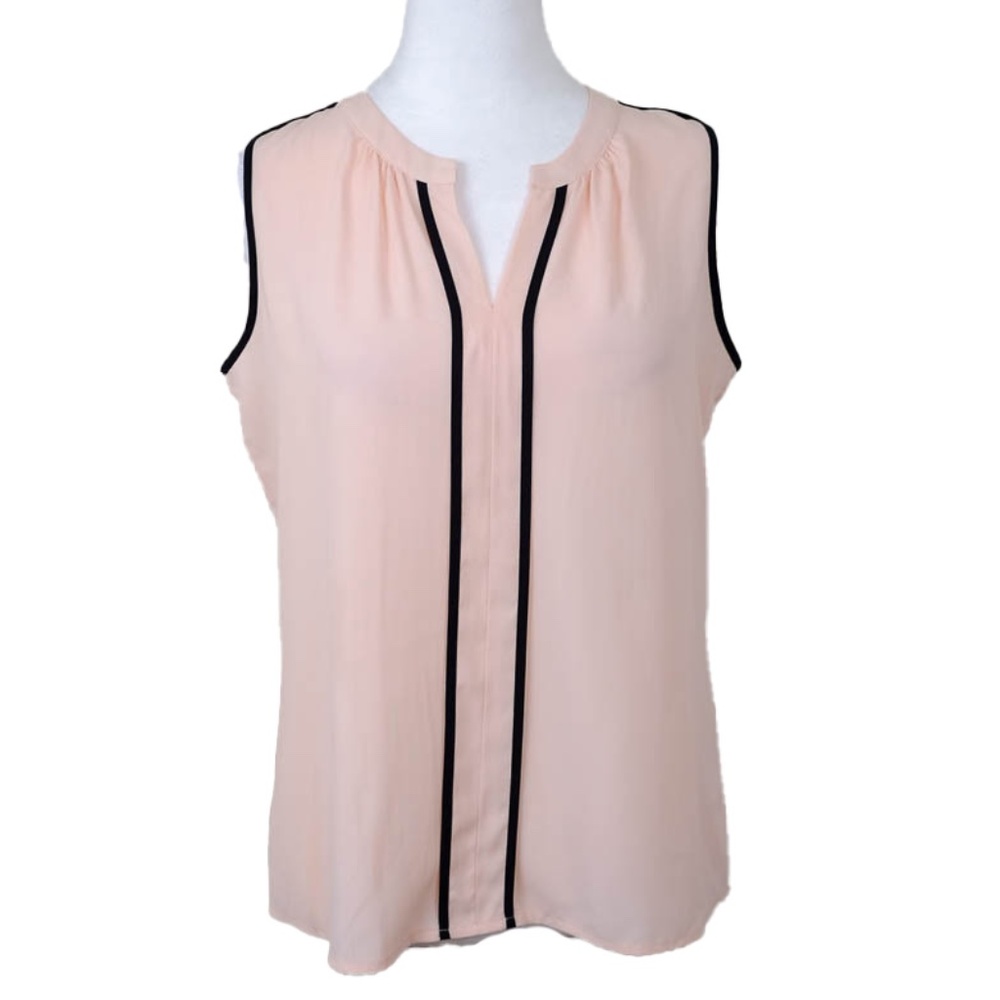 NWT Calvin Klein Sleeveless Blouse, Blush With Black Contrast Size Small